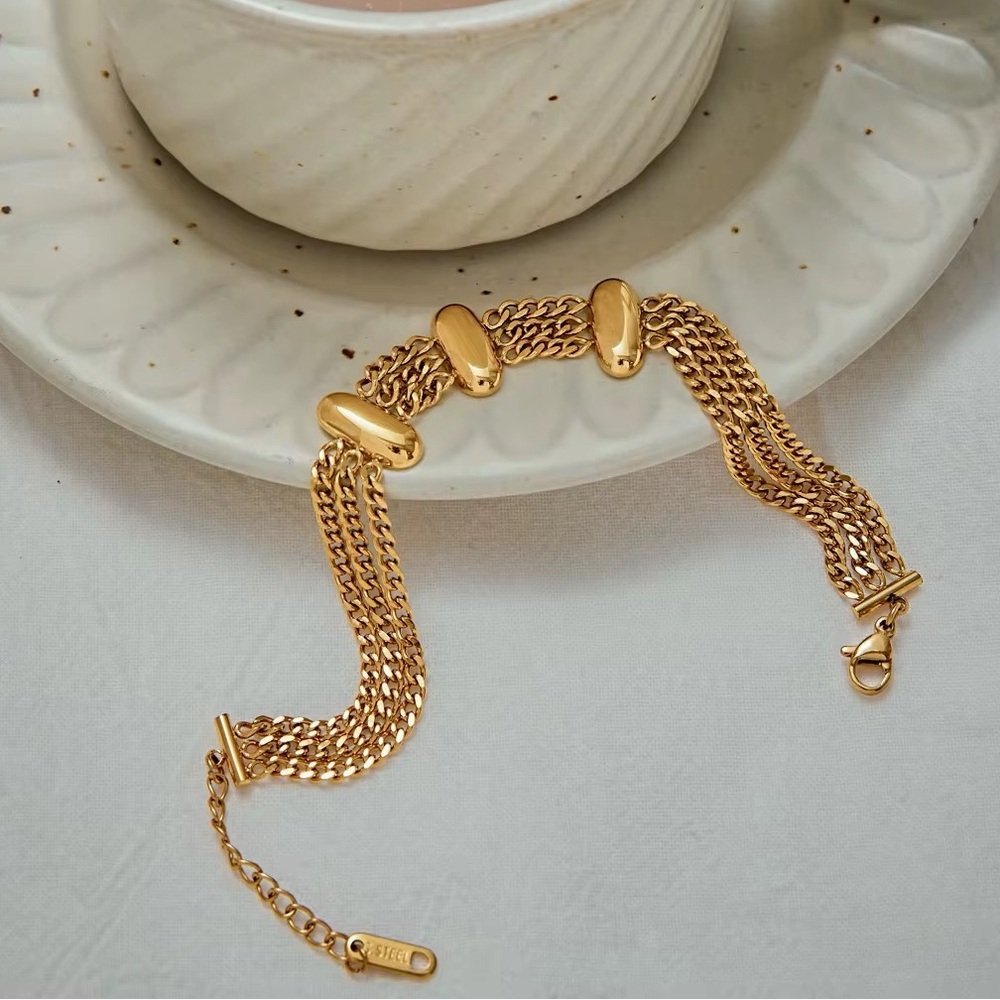 18K Gold Plated Multi Layer Cuban link Bracelet - Picture 4 of 8